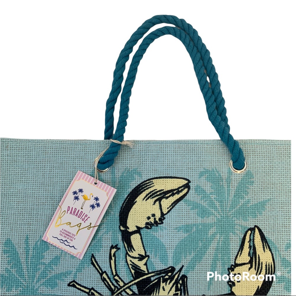Paradise Bag Oversized Shoulder Tote Bag Nautical Beach Metallic Blue Lo… - Picture 4 of 11